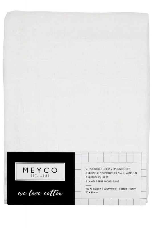Meyco -Hydrofiele Luiers 6-pack Uni - Wit - 70x70cm